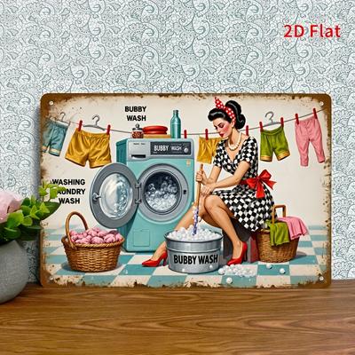 Letrero Metálico Vintage s Retro para Lavadero  Chica Pin-Up  Decoración de Pared con Lavadora para Hogar Baño Lavadero