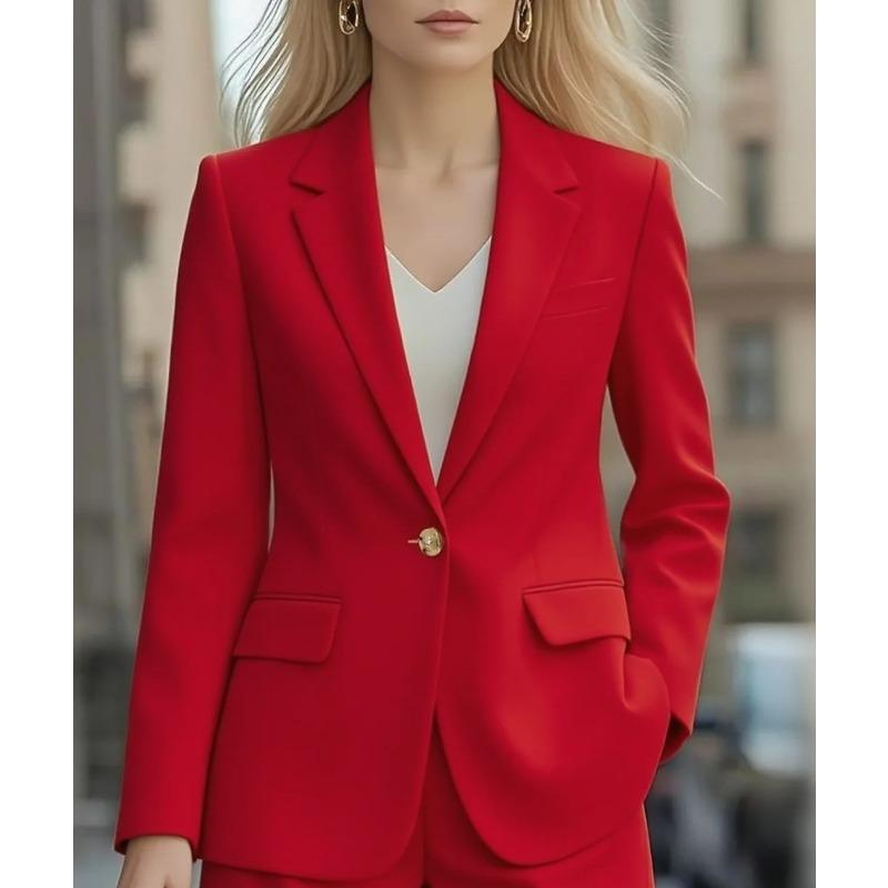Women's Notched Lapel One Button Solid Color Long Sleeve Blazer Open Front Casual Suit Coat