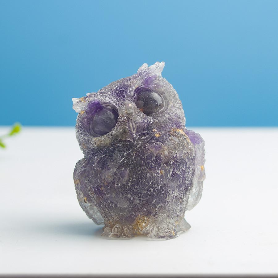 Natural Water Crystal Owl Resin Sculpture For Modern Home Decor And Office Space