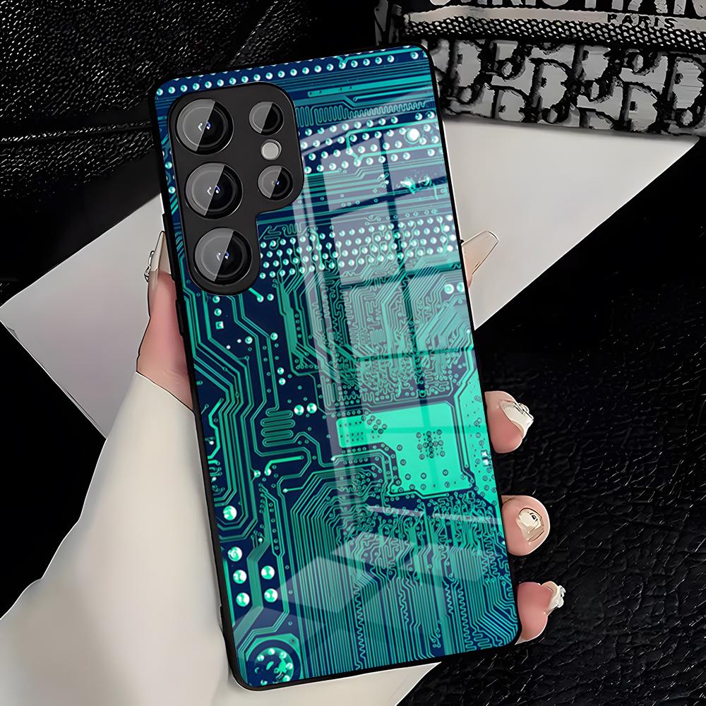 Creative Circuit Board Pattern Phone Case For Samsung S26 S25 Plus S20 S20 Plus S22 Ultra S23 FE S21 Plus S21 Ultra Glass Cove