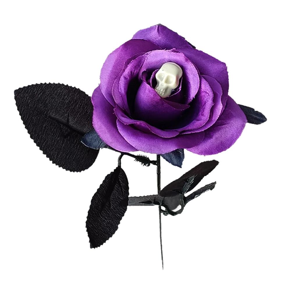 Artificial Rose Flowers With Skull Head Layout Fake Realistic Bendable Roses For DIY Photo Props Halloween Parties Home Decor