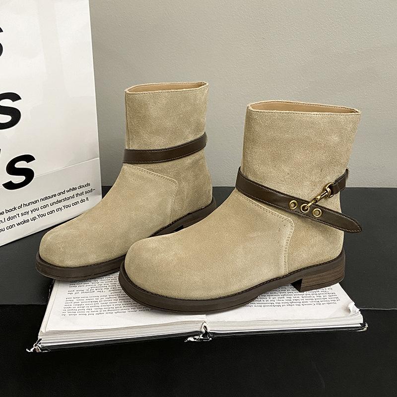 Cowhide Version Flat-bottomed Versatile Martin Boots Women's New Autumn Women's Boots Women's Short Boots Soft Sole