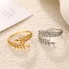 Women Leaves Finger Ring Stainless Steel Gold Color Trendy Open Rings Jewelry Birthday Gift Wholesale