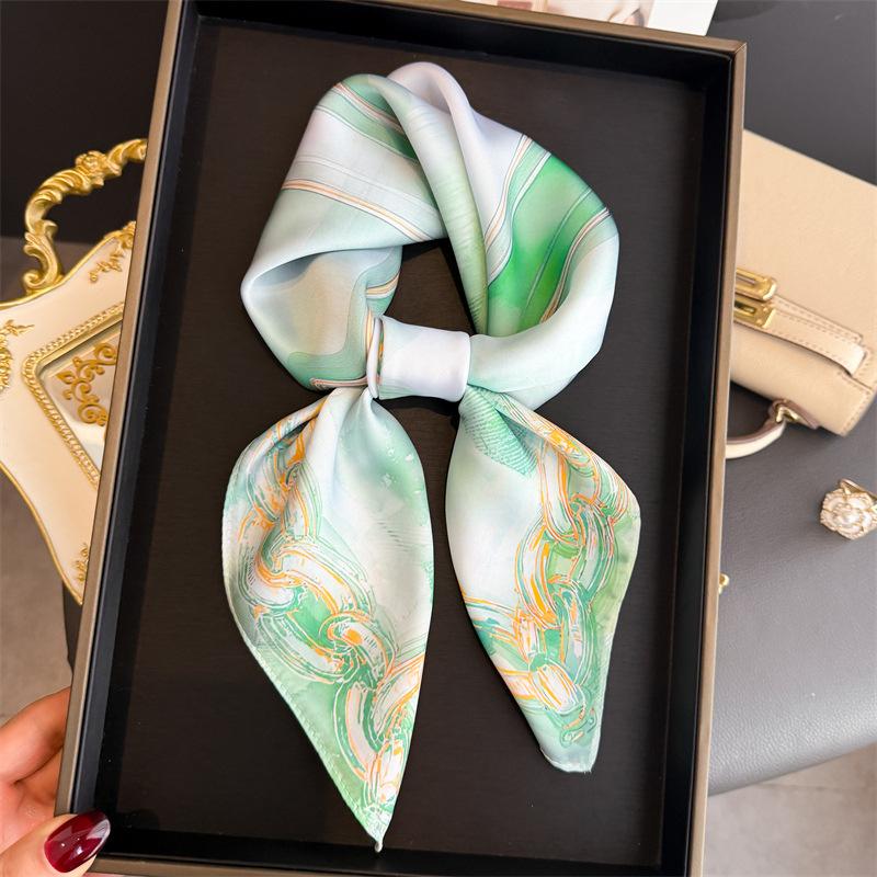 New Modern Polka Dot Printed Silk Scarf Square Scarf High-end Shawl Sunscreen Neck Small Square Scarf Headscarf Women's Scarf