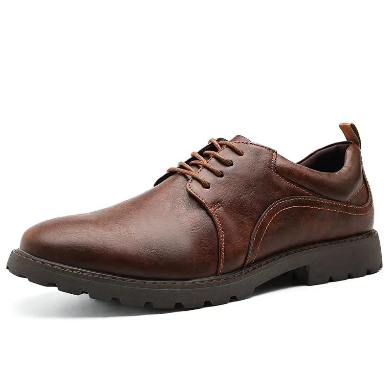 Fashion Vintage Men's Leather Shoes Casual Shoe Outdoor Workwear Men's Shoes British Style Single Botines Para Hombres Zapatillas Male