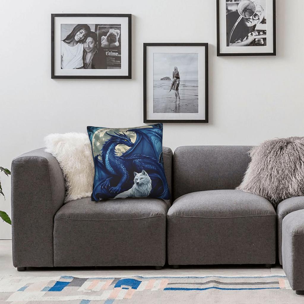 White Wolf And Blue Dragon Pillow Cover Funny Pillow Case For Sofa Couch Bed Living Room Comfy Cushion Cover Gift
