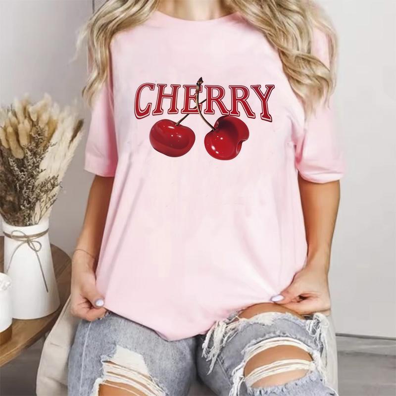 Pink Color Cherry Summer Fashion Tshirts Unisex Unisexga Top Female Anime Y2k Clothing Fashion Graphic Tshirt Unisex Tops