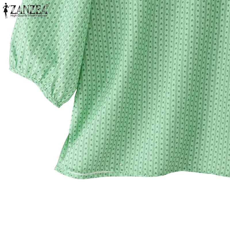 ZANZEA Women Casual Round Neck 3/4 Sleeve Loose Print Blouse