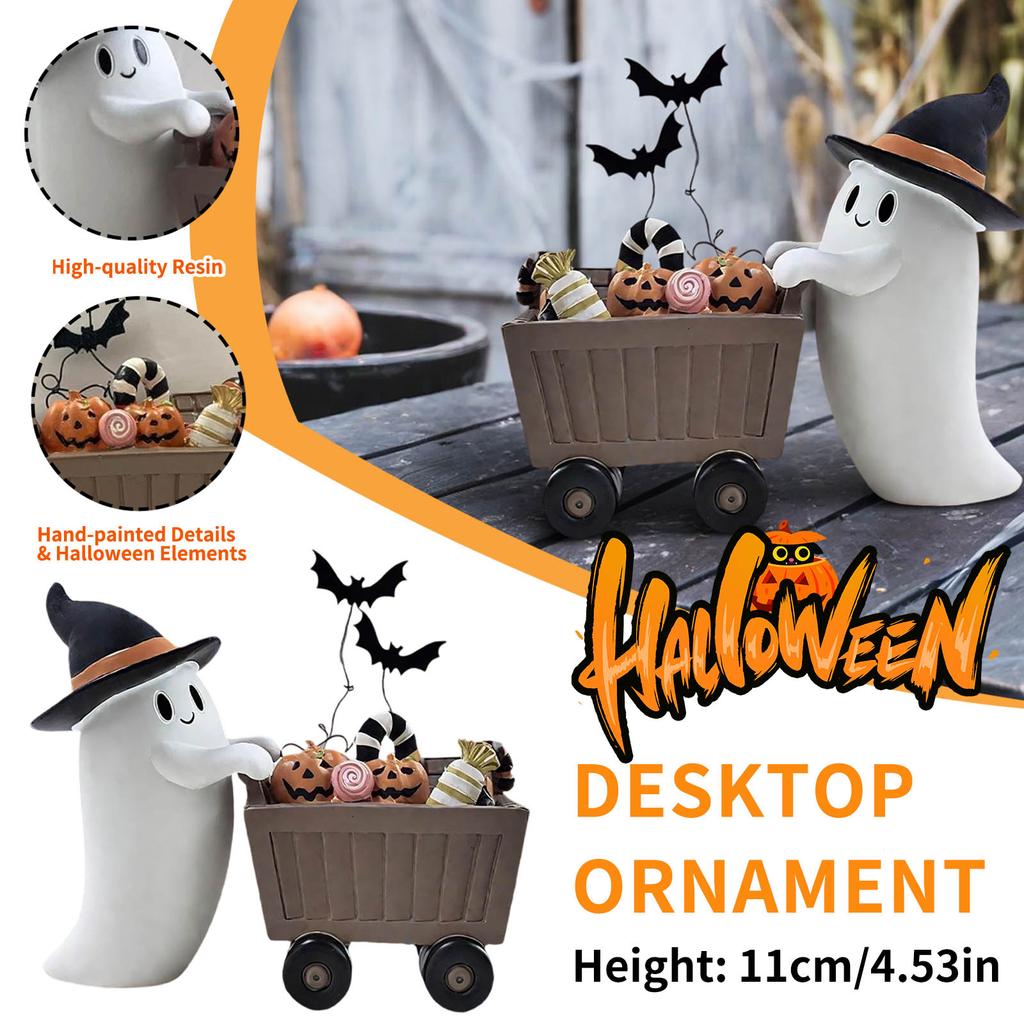 Halloween Hat And Candy Cart Desktop Ornament,Holiday Decorations,Holiday Gifts For Friends