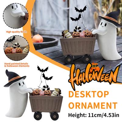 Halloween Hat And Candy Cart Desktop Ornament,Holiday Decorations,Holiday Gifts For Friends