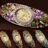 Bangle Dress Watch Vintage Faux Crystal Alloy Pretty Floral Pattern Bracelet Watch for Casual