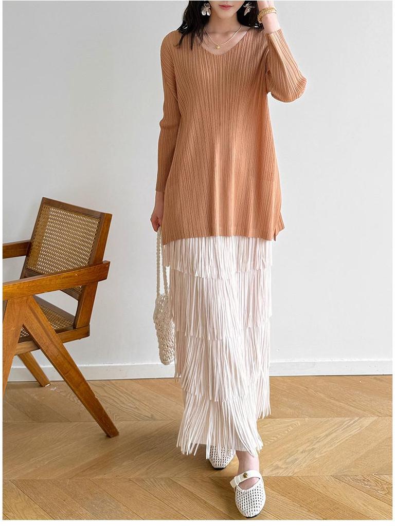 2026 Spring Miyake Pleated High-End Casual Mid-Length Top