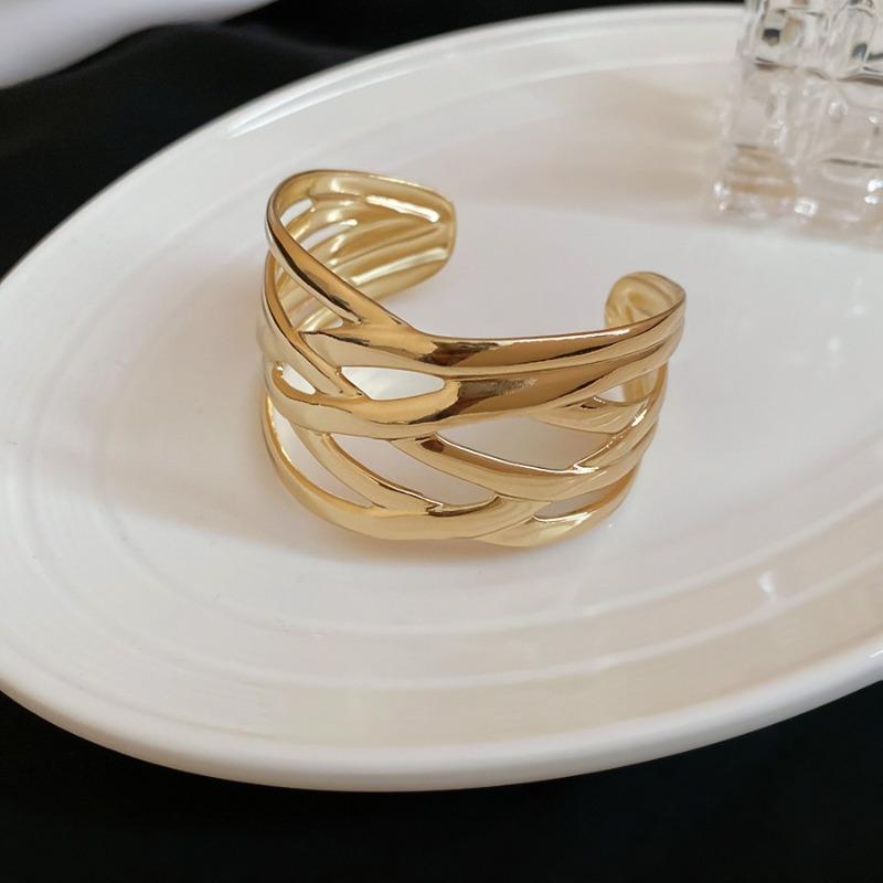 Irregular Metal Glossy Printing Open Bracelet Retro Simple Versatile Bracelet Light Luxury High-end Jewelry