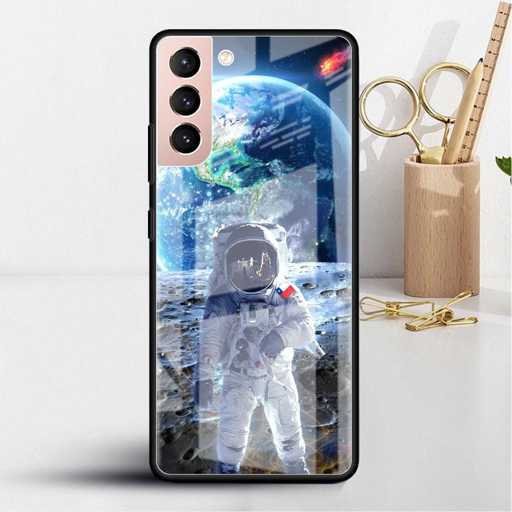 Astronaut Cosmic Planet Glass Case For Samsung Galaxy S22 S20 FE S21 Plus Phone Cover S10 5G S9 Note 20 Ultra 10 Lite Shell