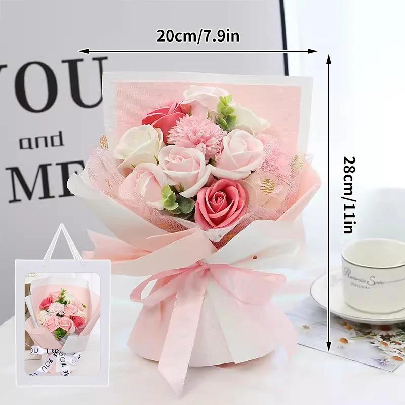 Artificial Soap Flower Preserved Bouquet Pink Rose Realistic for Mothers Day Valentines Day Anniversary Romantic Gift Decoration