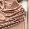Women Casual Sleeve Long Neck V Solid Color Dress Waist High A Line Sheath Spring Elastic Mini