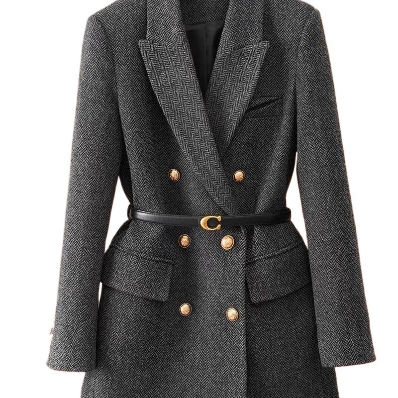 2025 Women's Double-Breasted Woolen Blazer: Mid-Length Autumn Winter Fashion Coat