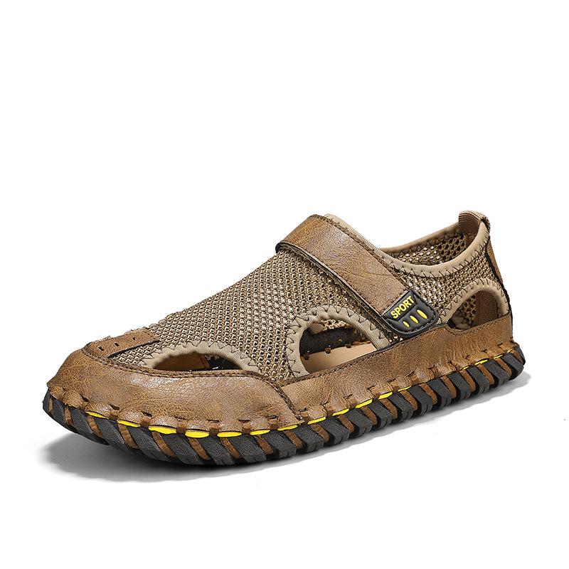 Men s 2024 Summer Breathable Mesh Head-Covering Sandals - Handmade Hollow Design, Large Size Beach Shoes 45 коричневый