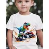 Jungen Kurzarm-T-Shirt Sommer Mode Lässiges Oberteil mit Cartoon-Dinosaurier auf zwei LKWs Druck