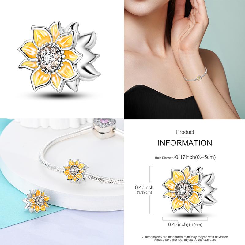 New In 925 Silver Golden Sunflower Lucky Stars Charm Fit Original Bracelet Necklace Sun Moon Diamond Charm Jewelry DIY