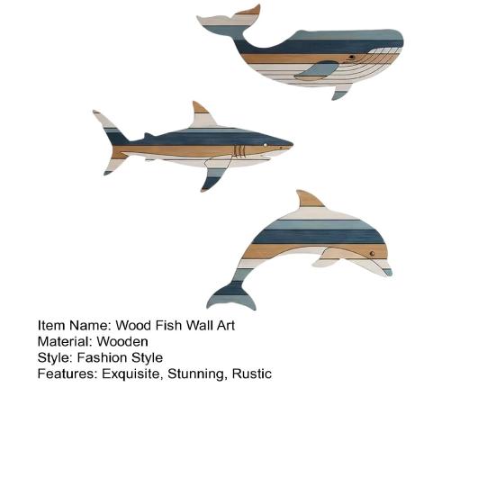 3 Stück Holzfisch Wanddeko Rustikaler Walhai Delfin Strand Küsten Wandkunst Nautische Wandbehang Skulptur für Badezimmer Seehaus Dekor