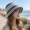Colorful Knitted Bucket Hat Stripe Sun Protection Cap Elegant Fisherman Hat  Seaside