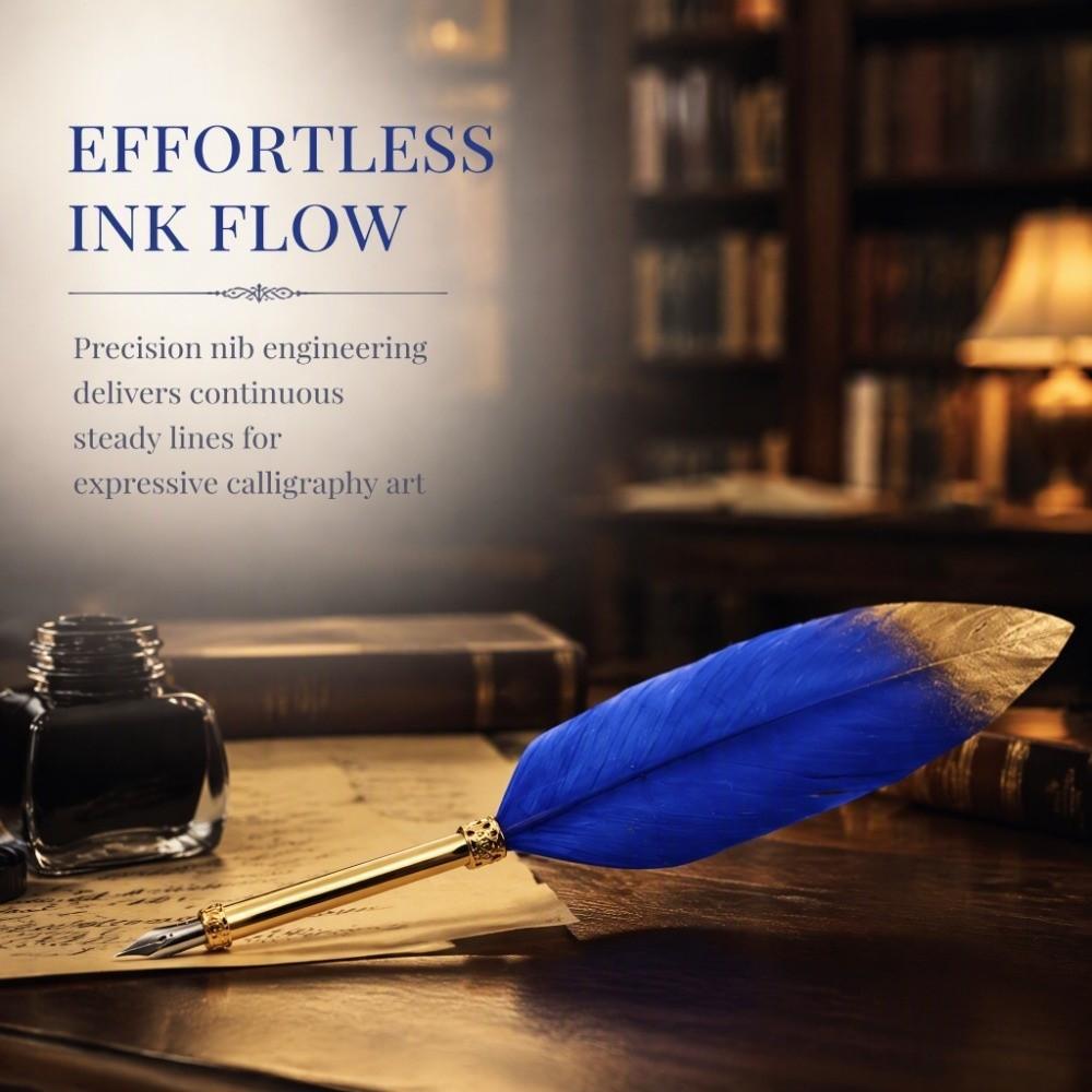 24cm/9.4in Calligraphic Pen Set Blue Dip Pen Set Replacement Feather Pen Kit Calligraphy Practice