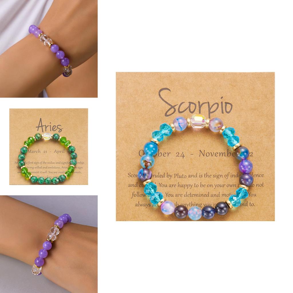 Twelve Constellation Colorful Natural Stone Crystal Beaded Bracelet Gift For Men And Women