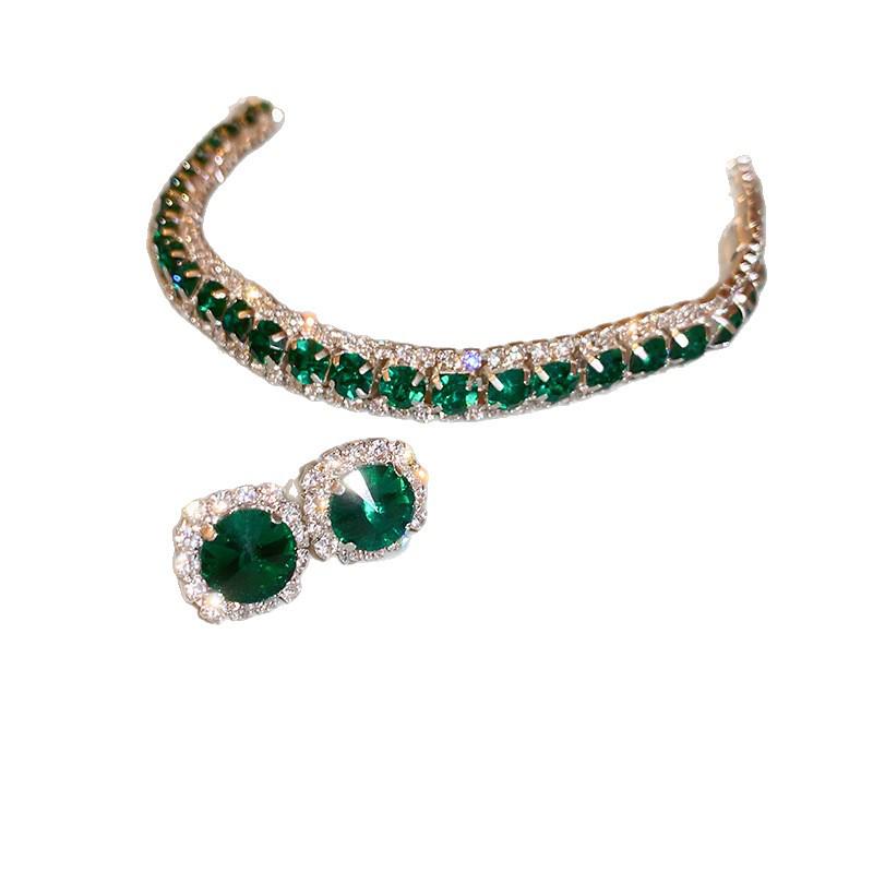 French Court Style Rhinestone Earring & Necklace Set - High-End Light Luxury Design with Clavicle Chain