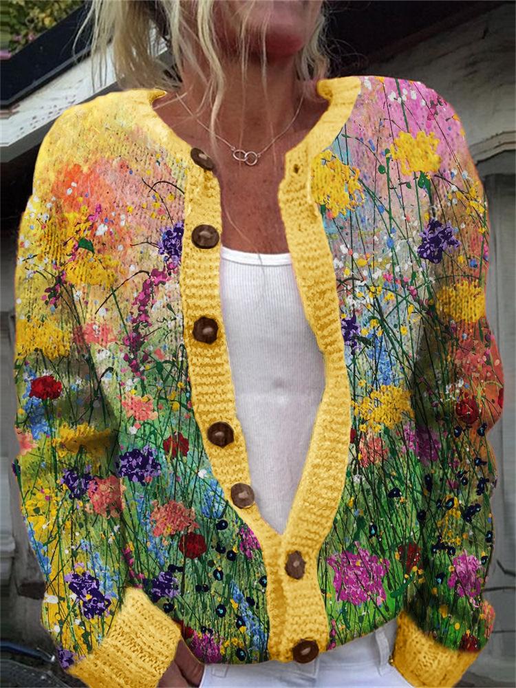2026 foreign trade new 3D digital printing cardigan knitted jacket women's clothing early spring and autumn factory wholesale
