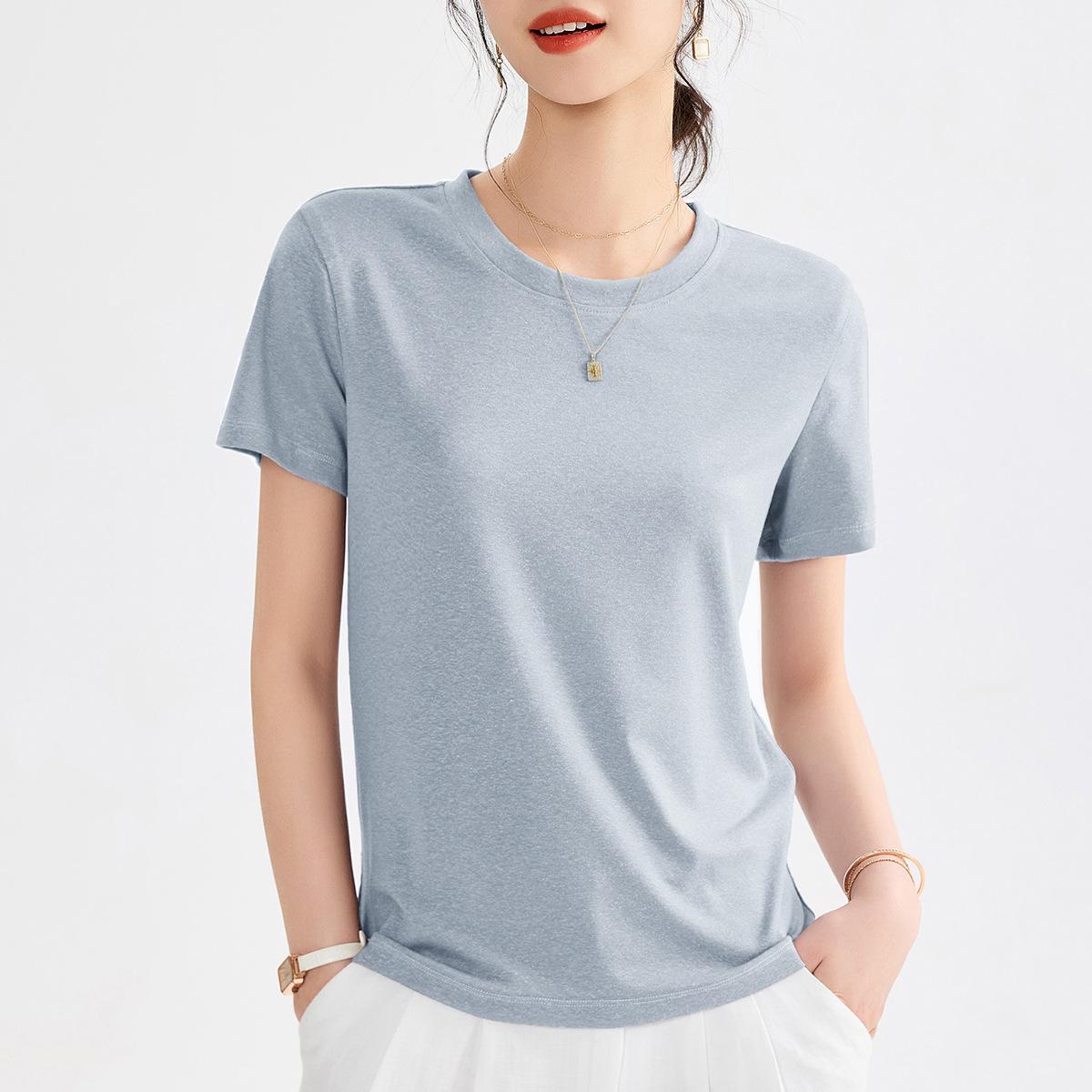

Новая маска из тенселя и льна Женская летняя футболка с коротким рукавом Тонкая базовая футболка Свободный топ Одежда XXXL аква голубой