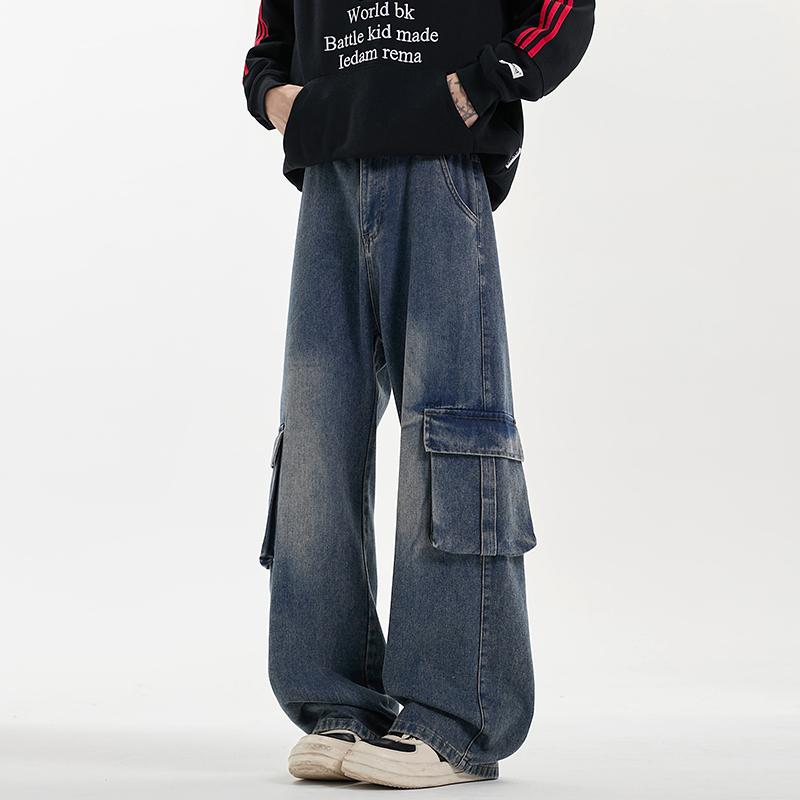 

2025 Весна Мужские Широкие Джинсовые Брюки Мужские Брюки Свободные Повседневные Уличные Модные Оверсайз Джинсы Модные Мужские Джинсовые Брюки L темно-синий