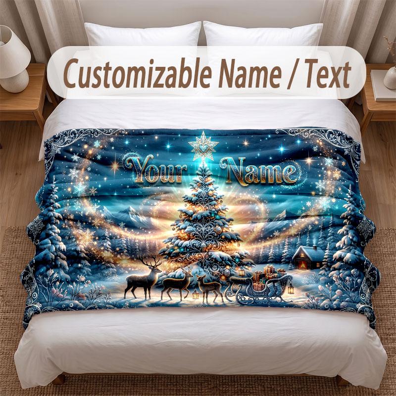 Winter Theme Soft Blanket Personalized Custom Name Text Print Warm Blanket Home Sofa Bedroom Decor
