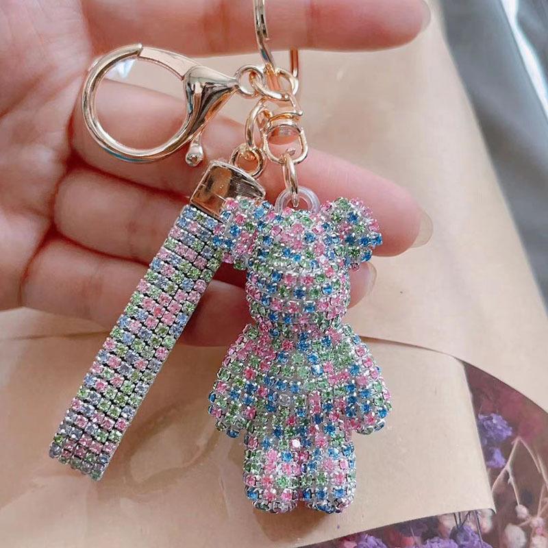 Creative Diamond bear Car Keychain hand-made luxury keychain rhinestone keychain Bag Pendant Doll girl gift pendant