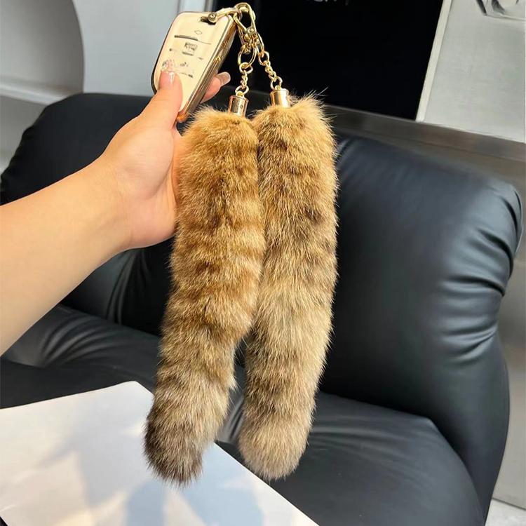 [Cute Little Tail] Real Fox Fur Tail Car Keychain Pendant Plush Doll Back Bag Pendant