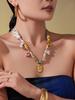 Qiong Yao Multi-Pendant Pearl Silk Scarf Necklace with Stainless Steel Clavicle Chain