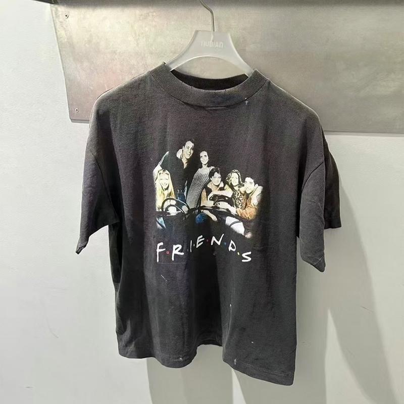 2025 Summer High Quality Cotton Classic Logo Graphics Print Saint Tshirt Unisex Unisex Vintage Washed Black T Shirt Loose Tee