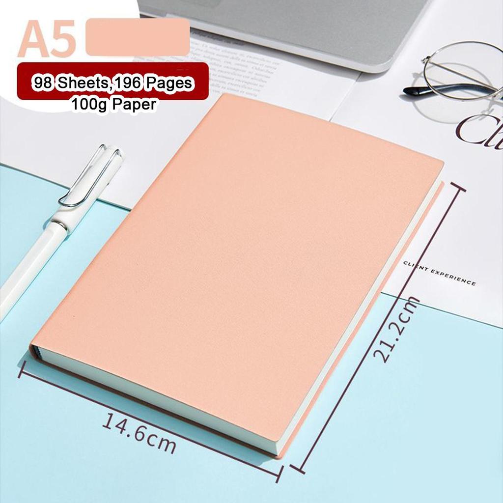 A5/B5 Soft Leather Study Notebook, Lined Pages, Business Meeting Record Book, Notepad, Student Diary, 98 Sheets, 196 Pages