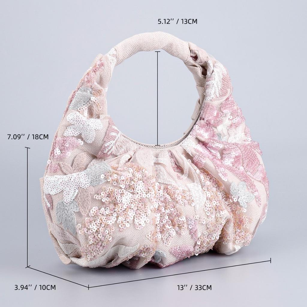 Fashion Sequins Embroidery Women Handbags Ruched Hobos Small Tote Bag Sweet Cute Flower Beach Bags Shiny Summer Bag 2025