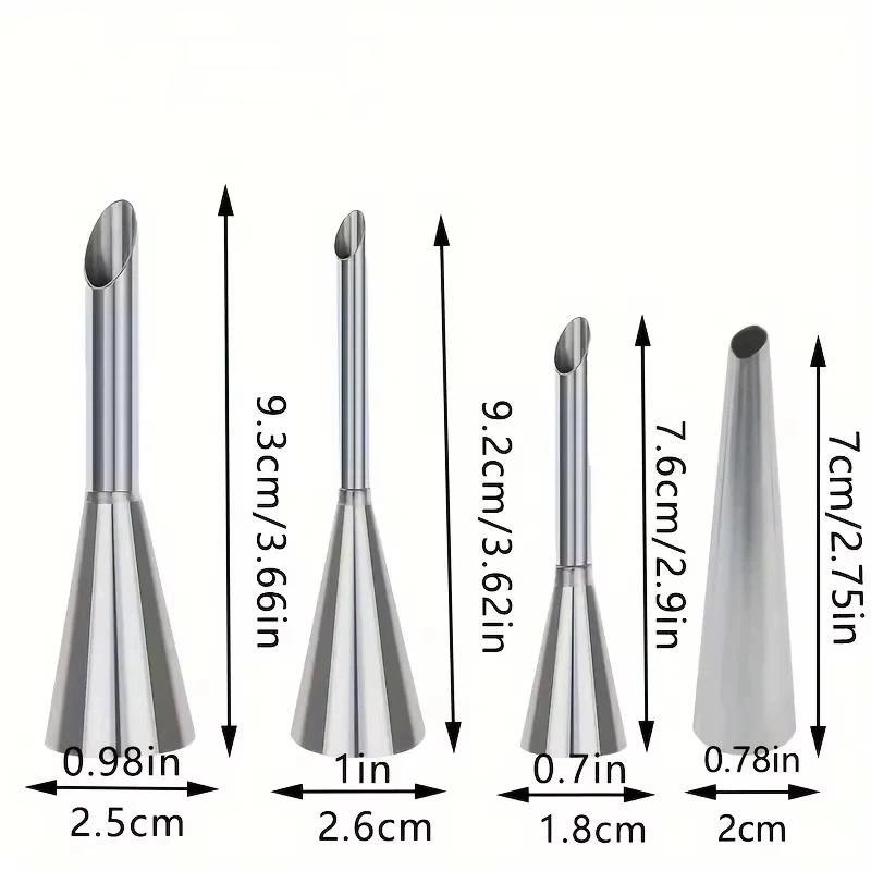 4Pcs Puff Pastry Piping Nozzle Set Food Grade Stainless Steel Decorating Tips for Cake Cupcake Home Baking