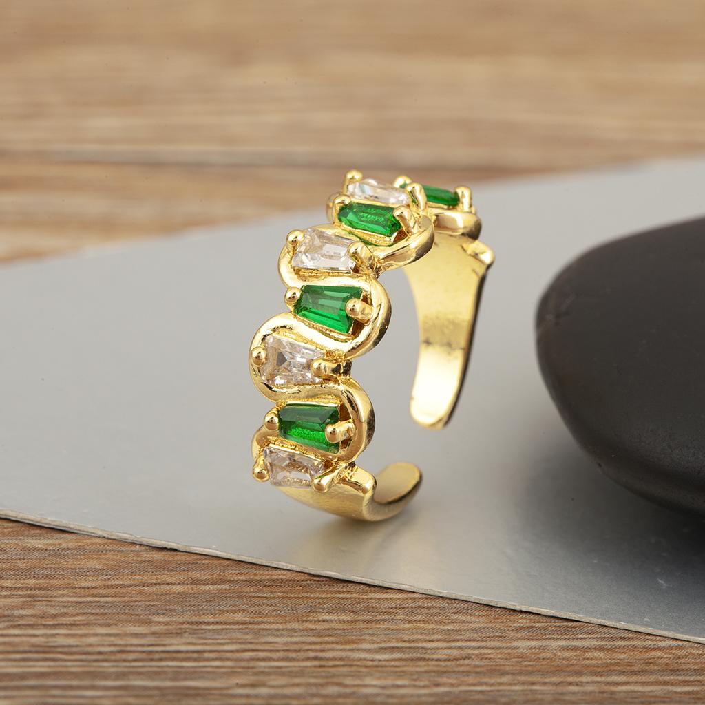 Nidin Hot Sale Personality Design Inlaid Colorful Zircon Open Rings Adjustable For Women Irregular Punk Style Finger Jewelry