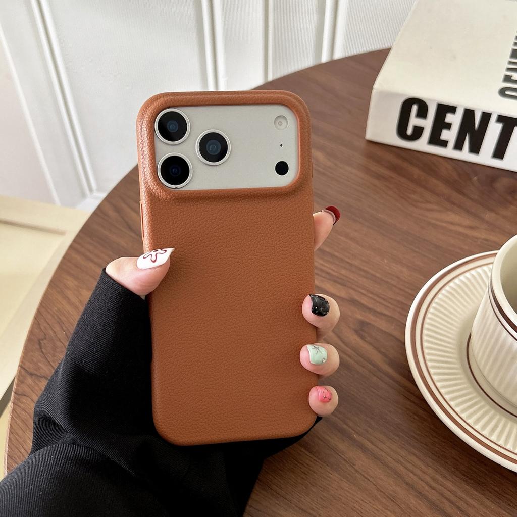 Litchi Leather Texture Solid Color Phone Case For iPhone 17 Air 16 15 14 13 12 11 Pro Max Plus Business Shockproof Cover
