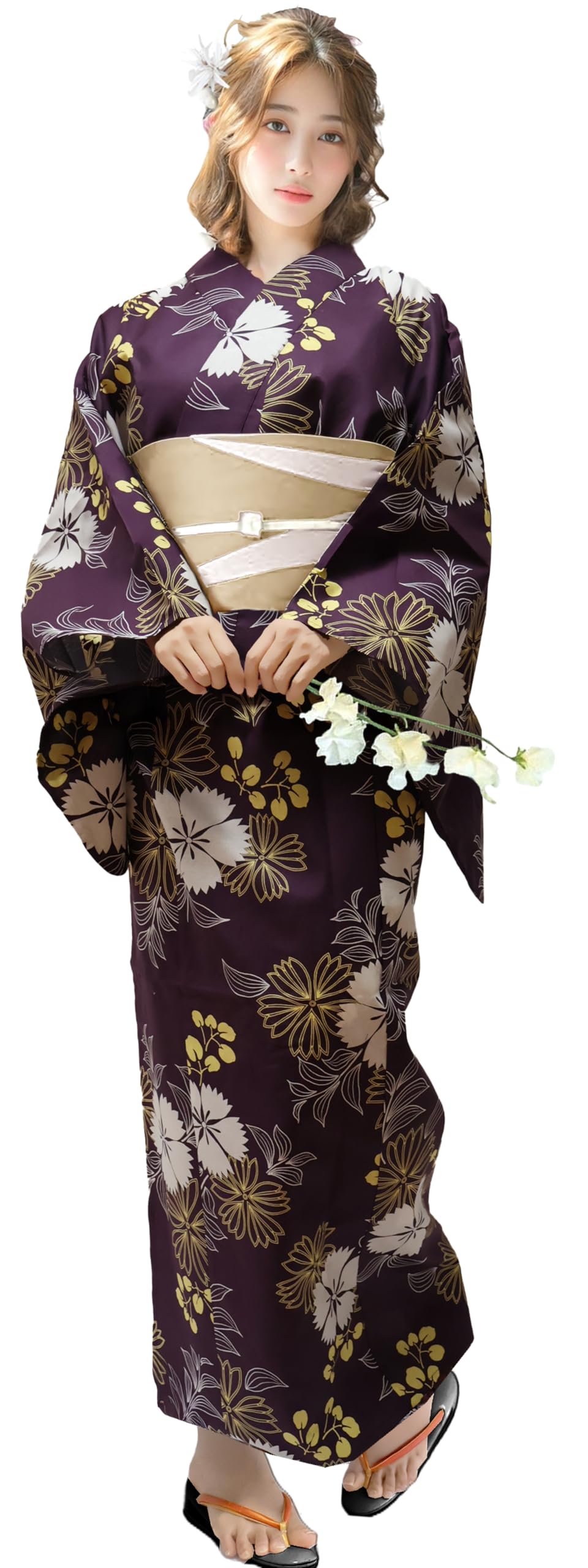 [Aletta domani] Yukata Set, Unique Weave, Two-Piece Set (Separate Yukata, Reversible Obi), High-Quality Look, 100% Cotton, Classic Pattern, Festival,