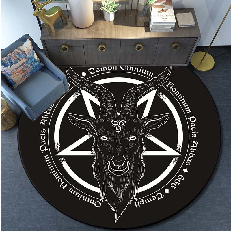 Skull Satanic Goat Inverted Pentagram Wing Demon Version Area Rug-Satanic Goat Decor Satanic Goat-Satanic Rugs Satan Carpet