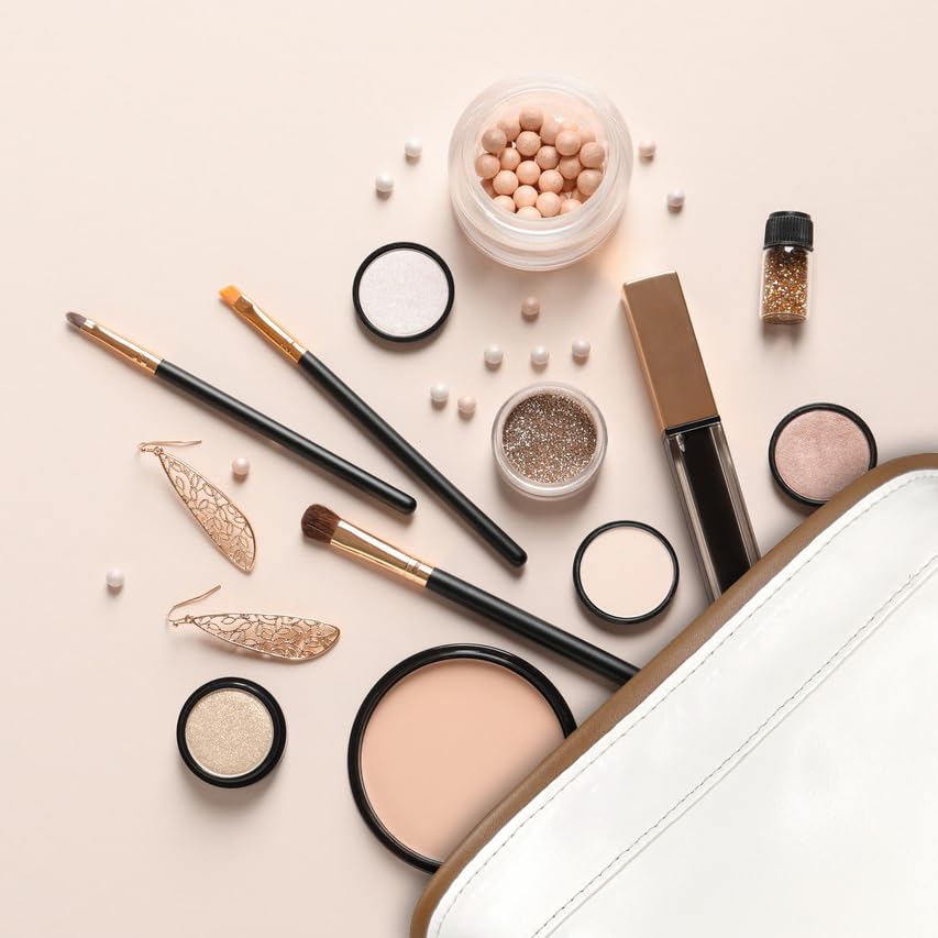 Lumayina Makeup Pouch Vanity Case with Cosmetic Storage Travel Stylish and Cute 2-in-1 & Mirror, Box, Lightweight, Waterproof, & Gift, (White & Brown)