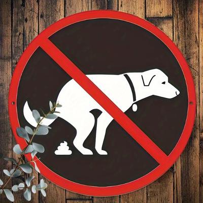 Vintage No Dog Pooping Prohibition Round Metal Sign Funny Warning Rustic Tin Plate Wall Decor for Yard Outdoor Decoration