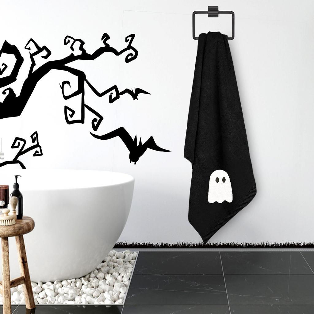 2 Pcs Halloween Black White Ghost Cotton Towel Halloween Ghost Hand Towel Hand Drying Towel for Drying Cleaning Cooking Holiday