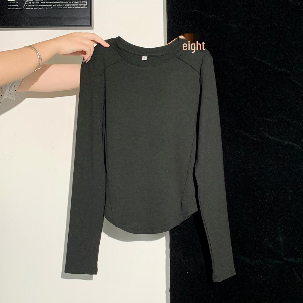 White Slim Fit Round Neck Long Sleeve Base Layer Top for Women - Autumn/Winter