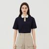 Martin Golf Collar Color Matching Crop Shirts_Navy