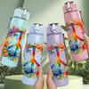1PC Floral Peace Wreath 750ml Color Plastic Sports Water Bottle Leakproof Flip Straw Lid Suitable for Sports Office Home Use